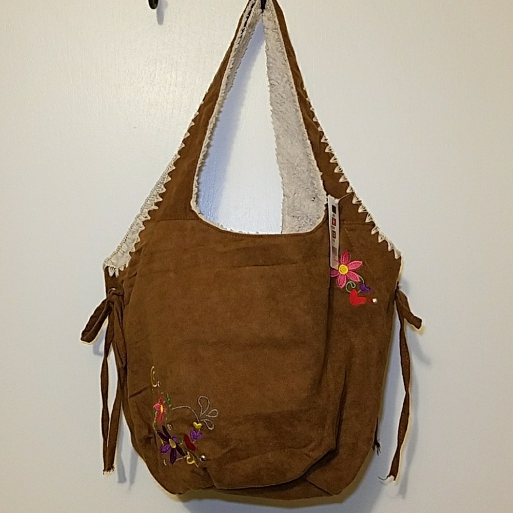 NWT Claire's brown faux suede bucklet bag